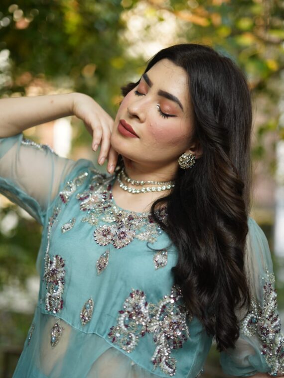 Turquoise Organza Detailed Outfit