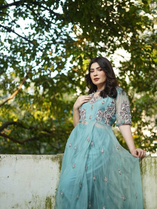 Turquoise Organza Detailed Outfit