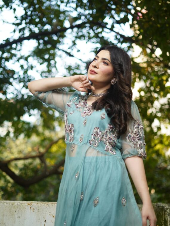 Turquoise Organza Detailed Outfit